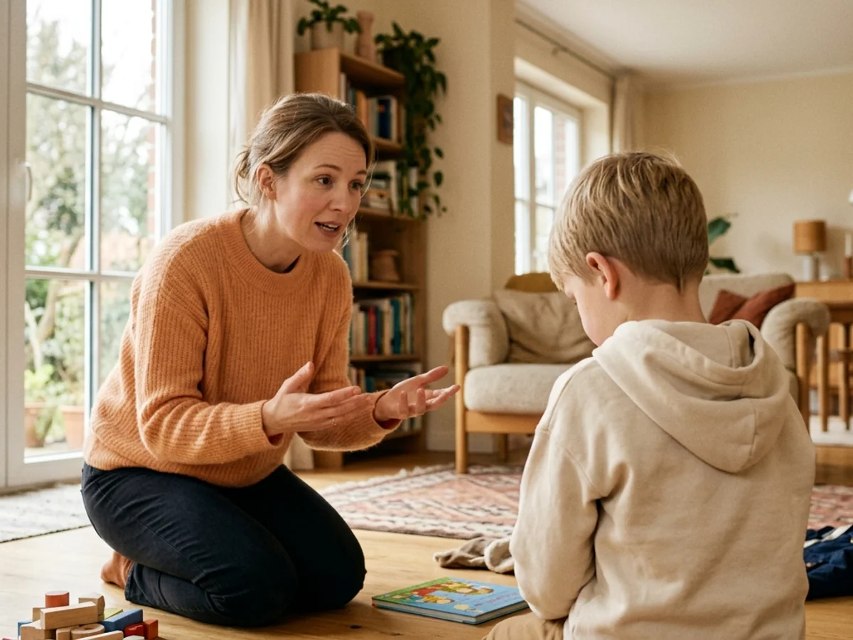 Mutter und Kind in angespannter Alltagssituation zu Hause